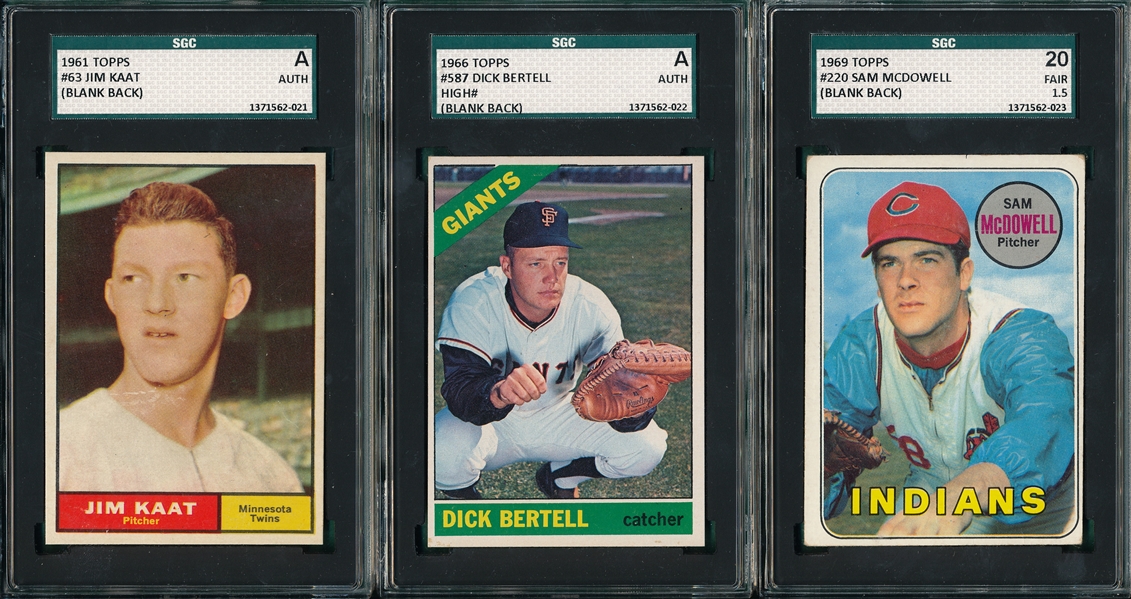 1961- 69 Topps Blank Backs W/ Kaat, SGC Authentic