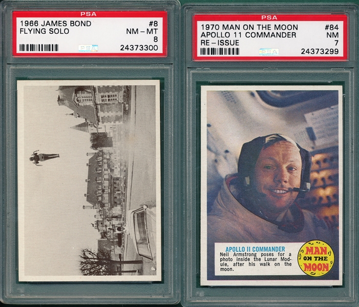 1965/66 James Bond (5) PSA 8 Plus 1970 Man on the Moon PSA 7 (6) Card Lot