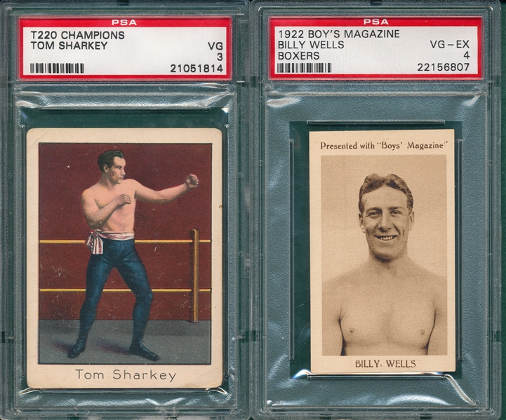 1910 T220 Champions Tom Sharkey & 1922 Boy's Magazine Boxer, Billy Wells PSA 4 (2) Card Lot
