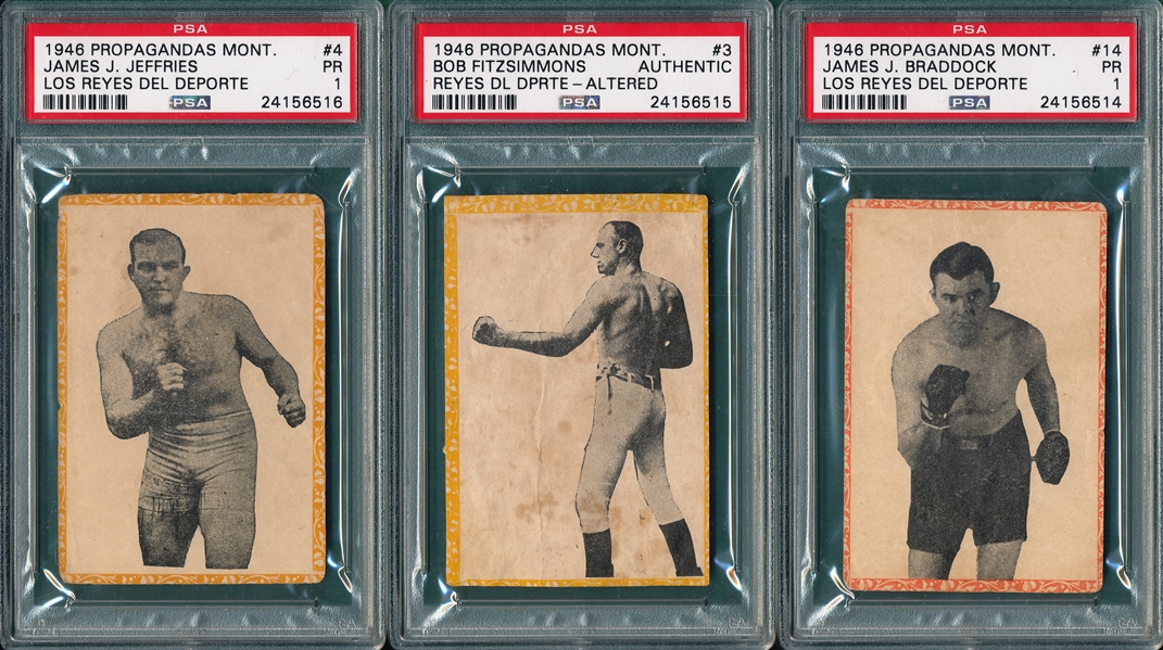 1946-47 Propaganda Montiel Boxing (3) Card Lot W/ Jefferies PSA