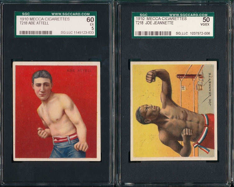 1910 T218 Abe Attell & Joe Jeanette, Boxer, Mecca Cigarettes (2) Card Lot SGC 