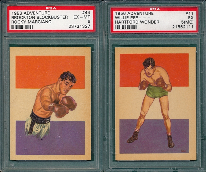 1956 Adventure Boxing Willie Pep & Rocky Marciano (2) Card Lot PSA 