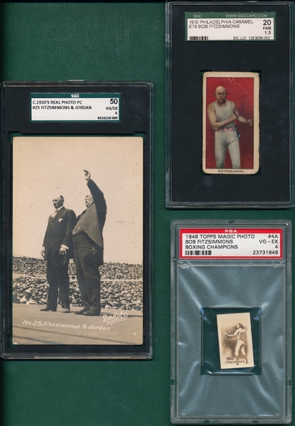1910s-48 Boxer Bob Fitzsimmons (3) Card Lot SGC/PSA