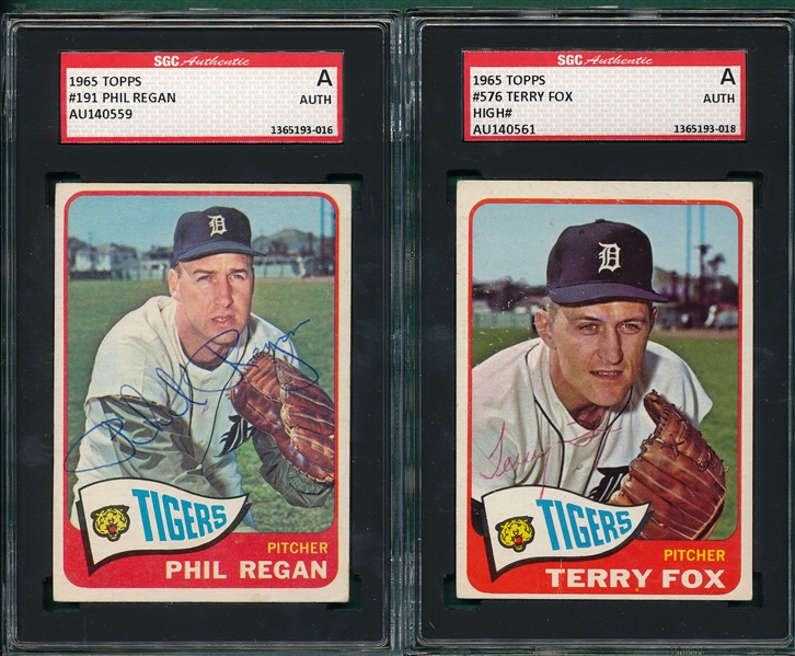 1965 Topps Autographed Phil Regan & Terry Fox, Signed (2) Card Lot SGC Authentic 