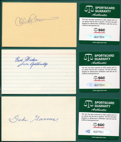 Lot of (12) Autographed Baseball Players, 3 X 5 Cards  SGC Authentic W/ Aber