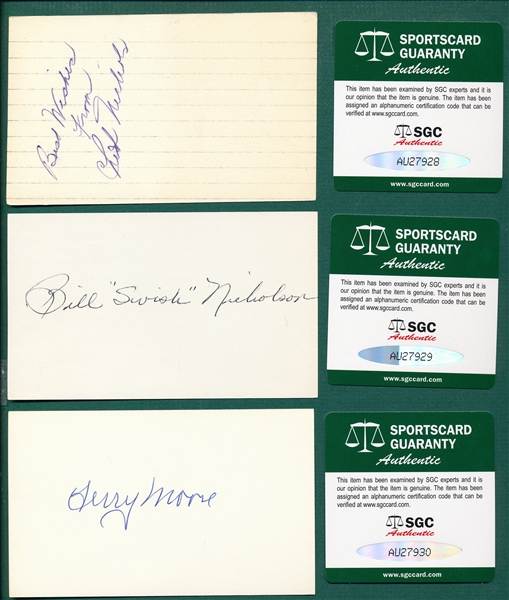 Lot of (12) Autographed Baseball Players, 3 X 5 Cards  SGC Authentic W/ Nichols