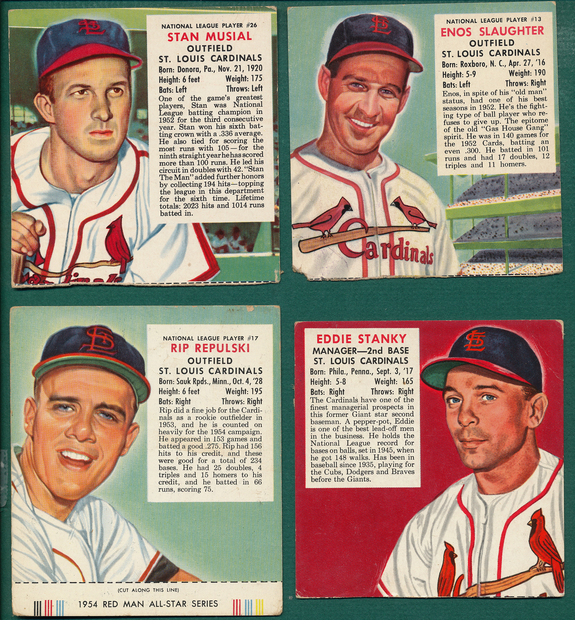 Lot Detail - 1952-54 Redman St. Louis Cardinals Lot of (4) W/ Musial