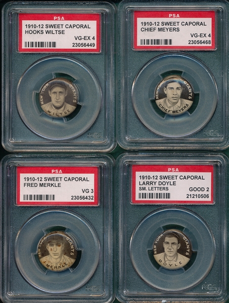 1910-12 P2 Sweet Caporal Pins Lot of (4) Giants PSA W/ Meyers