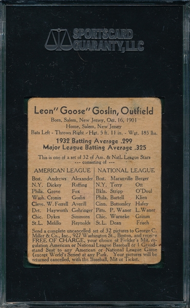 1933 George C. Miller Goose Goslin SGC 10