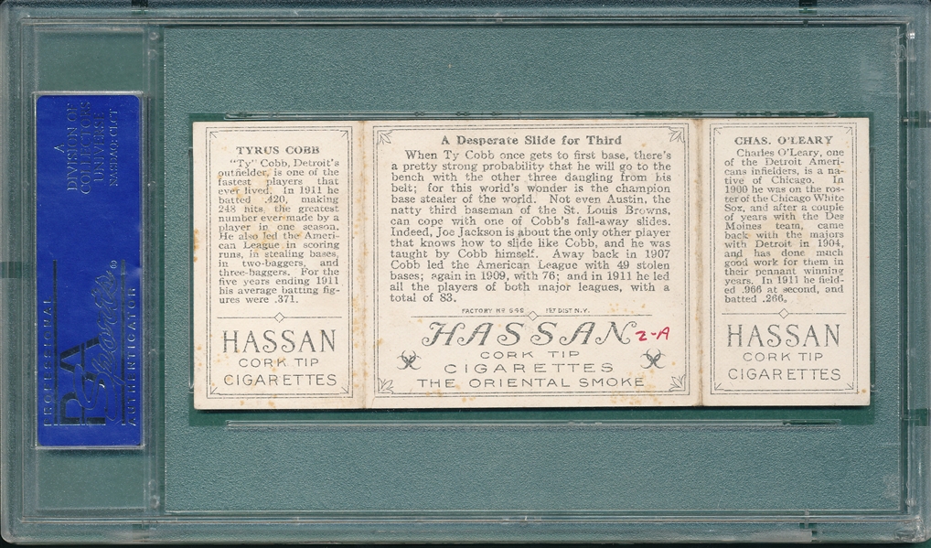 1912 T202 A Desperate Slide At Third, O'Leary/Cobb, Hassan Cigarettes PSA 5 MK