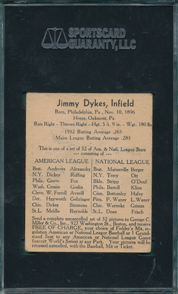 1933 George C. Miller Jimmy Dykes SGC 30
