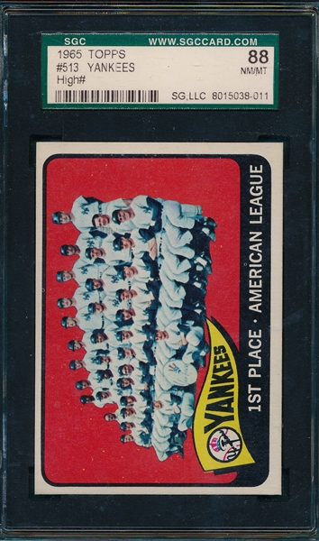 1965 Topps #513 Yankees Team SGC 88 *High*