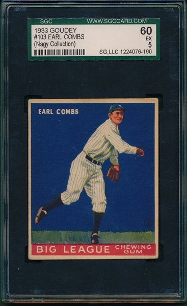1933 Goudey #103 Earl Combs SGC 60