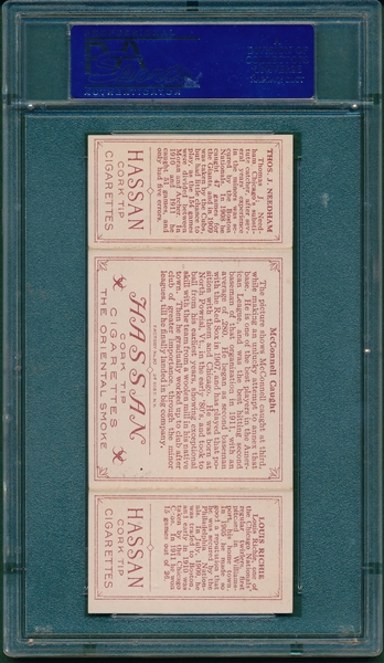 1912 T202 McConnell Caught, Richie/Needham Hassan Cigarettes Triple Folder PSA 5