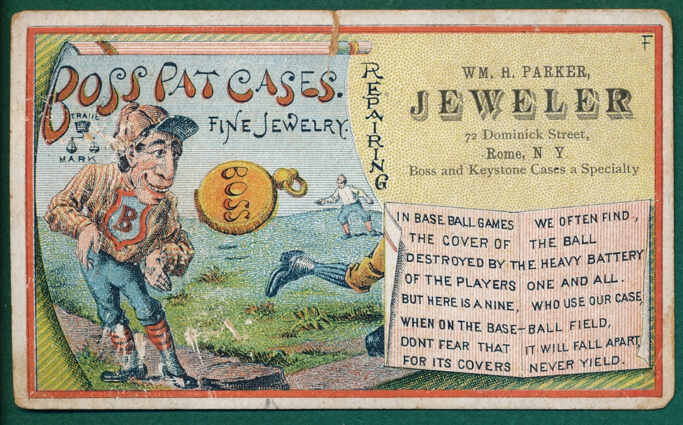1890s Baseball Trade Card Player W/ Bib Uniform, Boss Pat Cases