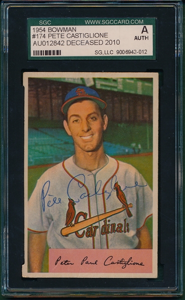 1954 Bowman #174 Pete Castiglione, Signed SGC Authentic