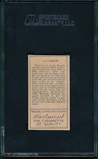 1911 T205 Latham, A on Back, Piedmont Cigarettes SGC 50 *SP*