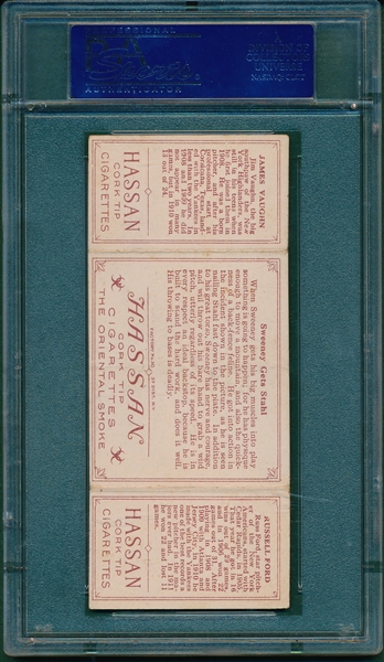 1912 T202 Sweeney Gets Stahl, Ford/ Vaughn, Hassan Cigarettes Triple Folder PSA 5
