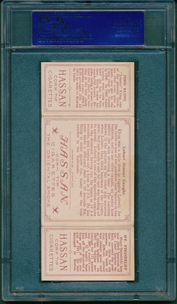 1912 T202 Lobert Almost Caught, Steinfeldt/ Kling, Hassan Cigarettes Triple Folder PSA 5