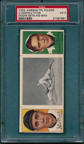 1912 T202 Dooin Gets His Man, Titus/ Dooin, Hassan Cigarettes Triple Folder PSA 3
