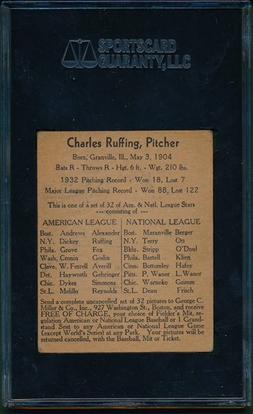 1933 George C. Miller Charles Ruffing SGC 20