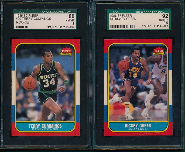 1986-87 Fleer BSKT #20 Cummings SGC 88 & #38 Green SGC 92, (2) Card Lot
