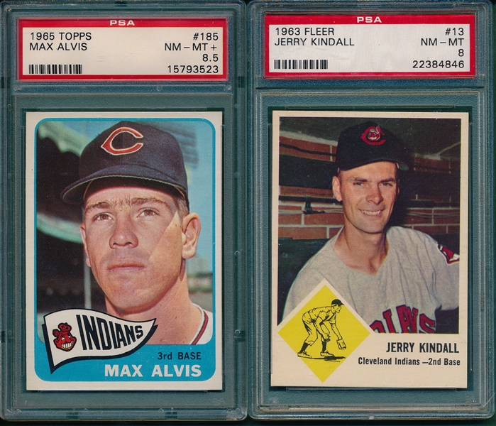 1963 Fleer #13 Kindall PSA 8 & 1965 Topps #185 Max Alvis PSA 8.5, (2) Card Lot