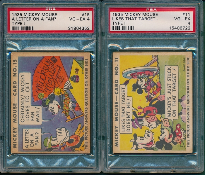 1935 R89 Mickey Mouse #11 & #15, (2) Card Lot PSA 4