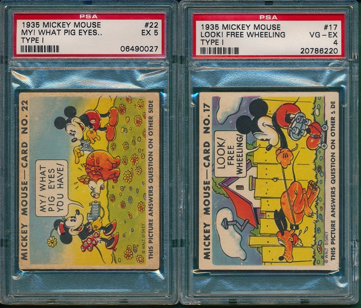 1935 R89 Mickey Mouse #17 & #22, (2) Card Lot PSA 4