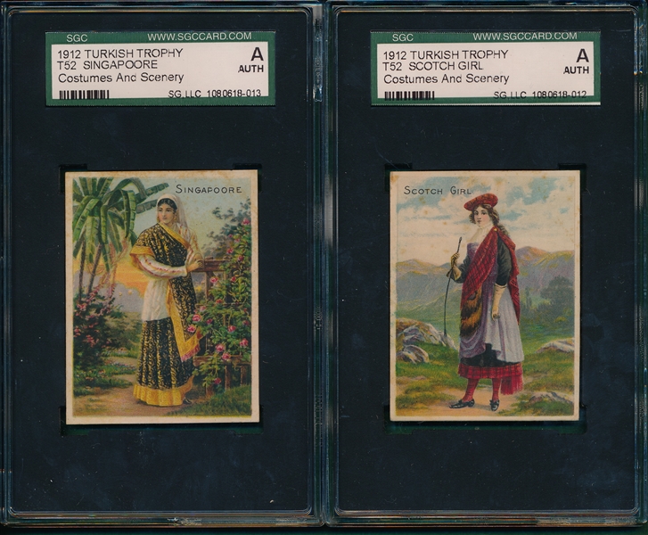1912 T52 Costumes and Scenery, Helmar & Turkish Trophy Cigarettes, Lot of (5) SGC Authentic