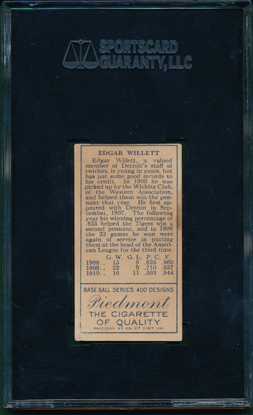 1911 T205 Willett Piedmont Cigarettes SGC 40