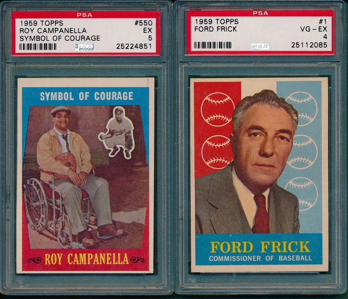 1959 Topps #1 Ford Prick PSA 5 & #550 Campanella, High Number PSA 5, Lot of (2)