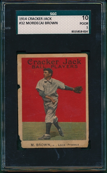 1914 Cracker Jack #32 Mordecai Brown SGC 10 *Federal League*