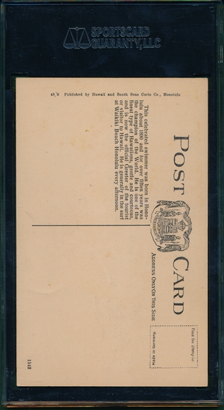 1924 Duke Kahanamoku Postcard from Hawaii SGC 55