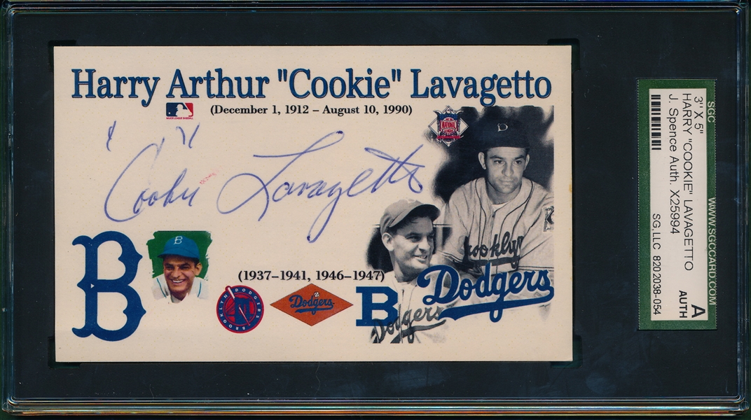 Brooklyn Dodgers Cookie Lavagetto Autographed 3 X 5, SGC Authentic