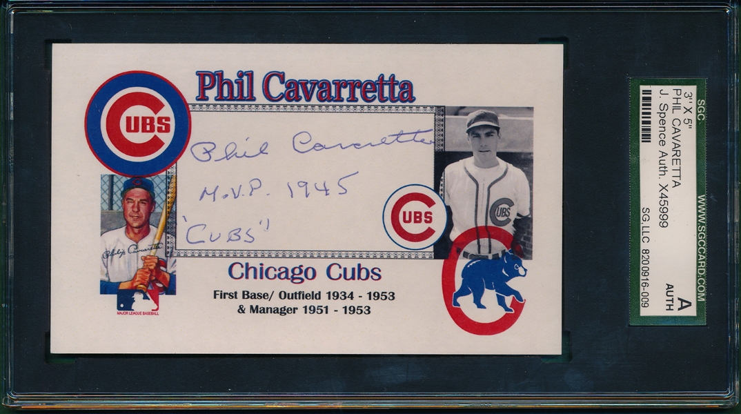 Chicago Cubs Phil Cavarretta Autographed 3 X 5, SGC Authentic