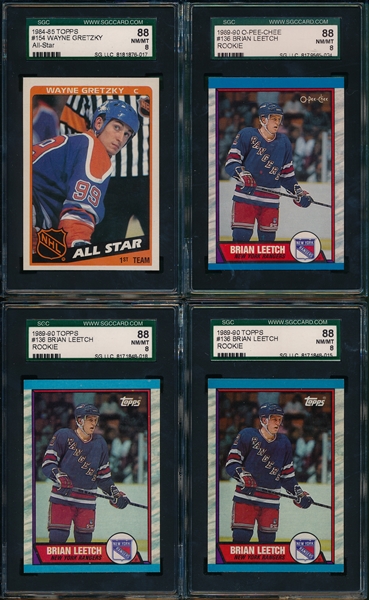 1984-90 O-Pee-Chee & Topps, Gretzky & Leech, Rookie, Lot of (4) SGC 88