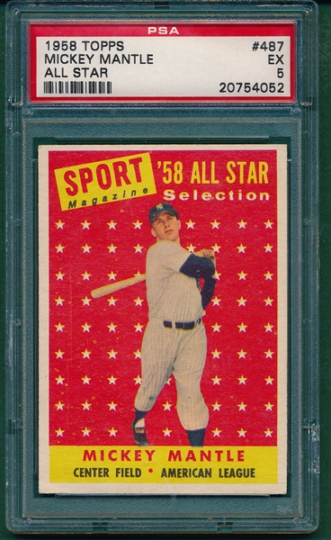 1958 Topps #487 Mickey Mantle, AS PSA 5