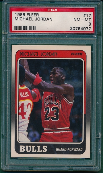 1988 Fleer BSKT #17 Michael Jordan PSA 8