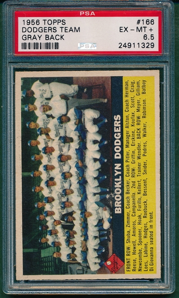 1956 Topps #166 Dodgers Team PSA 6.5