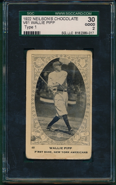 1922 V61 Wallie Pipp, Neilson's Chocolate SGC 30