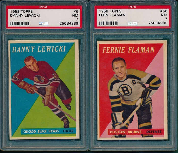 1958 Topps HCKY #6 Lewicki & #56 Flaman, Lot of (2) PSA 7