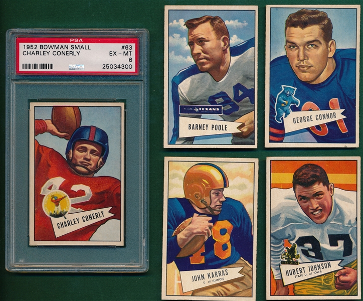 1952 Bowman FB Small Lot of (5) W/ #63 Charley Conerly PSA 6