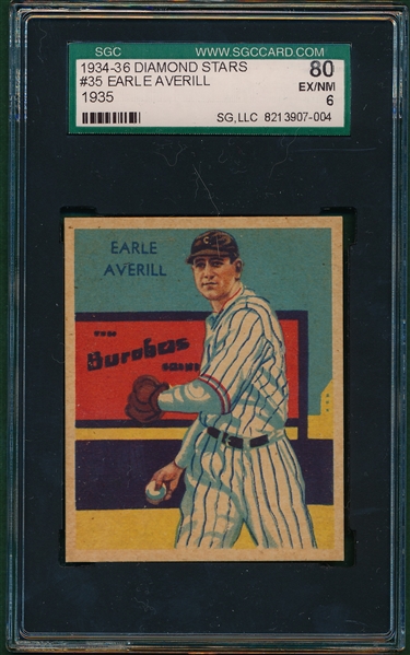 1934-36 Diamond Stars #35 Earle Averill SGC 80