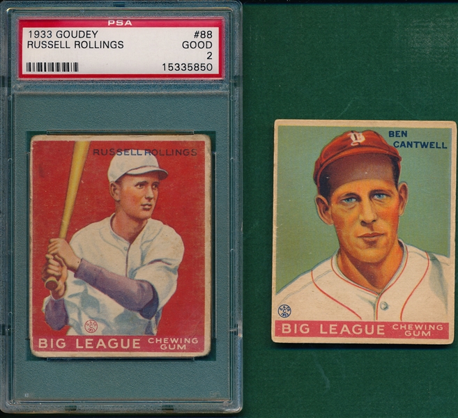 1933 Goudey #88 Rollings PSA 2 & #139 Cantrell, Lot of (2) 