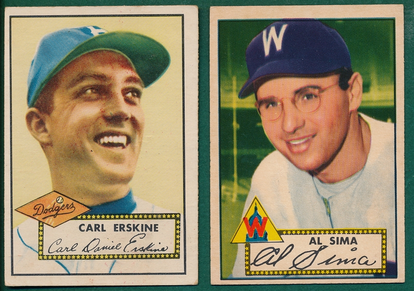1952 Topps #93 Sima & #250 Carl Erskine, Lot of (2)