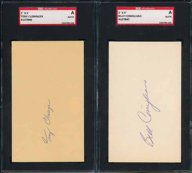 Billy Conigliaro & Tony Cloninger Lot of (2) Autographed Index Card SGC Authentic