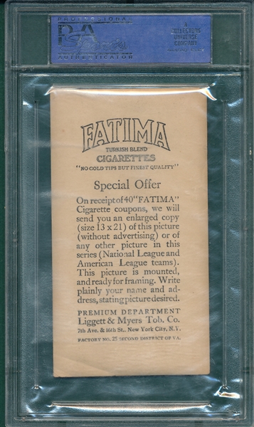 1913 T200 New York Giants Fatima Cigarettes PSA 3 W/ Jim Thorpe 