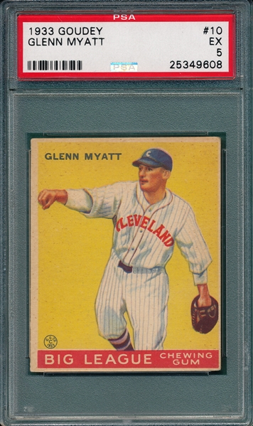 1933 Goudey #10 Glenn Myatt PSA 5