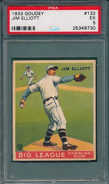 1933 Goudey #132 Jim Elliott PSA 5